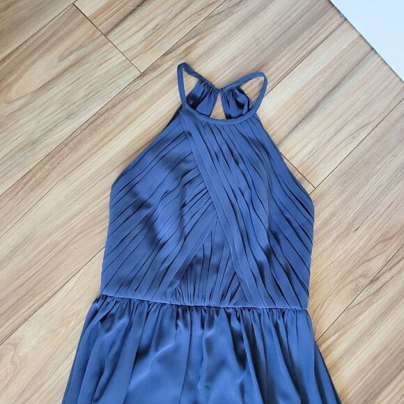 Theia Allison Backless Halter High Neck Bridesmaid Dress in Denim Slate Blue - Picture 4 of 13